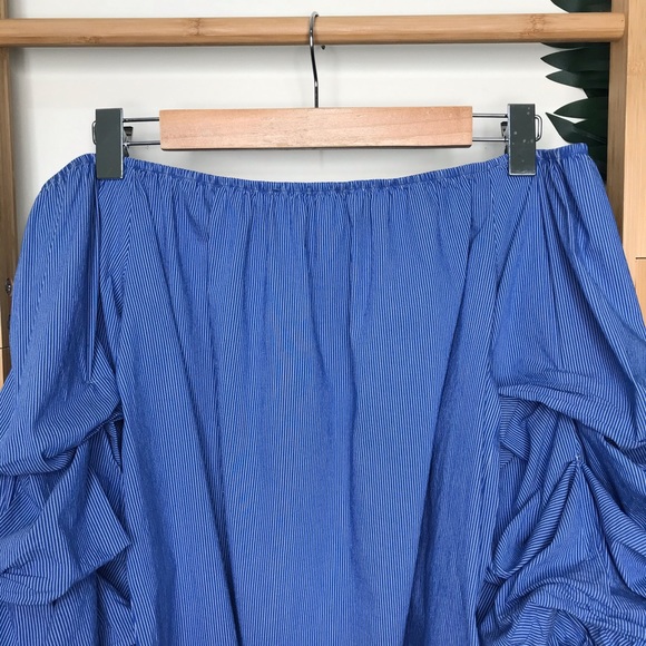 SOLD Zara Blue Striped Ruffle Sleeve Top Blouse M - Picture 11 of 14